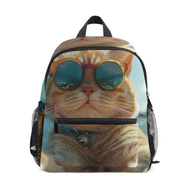 Imagem de GAIGEO Funny Cat Cute Childrens Backpack 10x4x12 In, Boys School Backpack with Water Bottle Pockets, Whistle Buckle