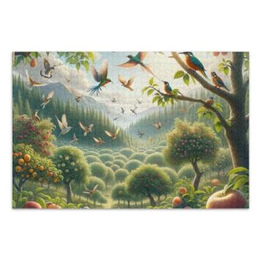 Imagem de Quebra-cabeça com 1000 peças de pássaros no pomar jogo desafiador para adultos e famílias