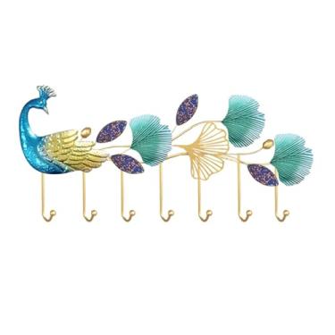 Imagem de Prateleiras suspensas Parede de entrada pendurado casaco rack quarto ganchos luz luxo forma pavão casaco ganchos arte da parede ganchos decorativos metal ganchos de parede(Pequeno)