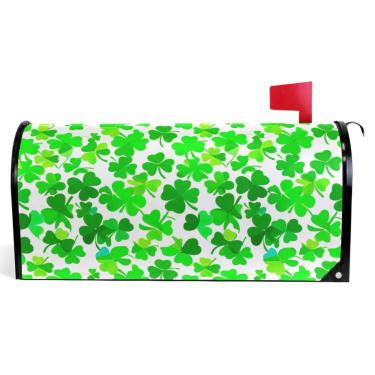 Imagem de TSENQUE Capas magnéticas decorativas para caixa de correio de primavera envoltórios de vinil folhas de trevo verde feriado caixa de correio à prova de intempéries decoração tamanho grande 64,5 x 52,8