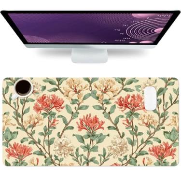 Imagem de Tapete de mesa floral, flor laranja bege grande mouse pad para desktop, almofada de mesa à prova d'água de couro PU, antiderrapante, computador, PC, laptop, protetor de mouse pads para jogos para