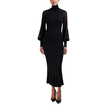 Imagem de BCBGMAXAZRIA Vestido pulôver feminino com manga longa e gola rolê, Preto, P