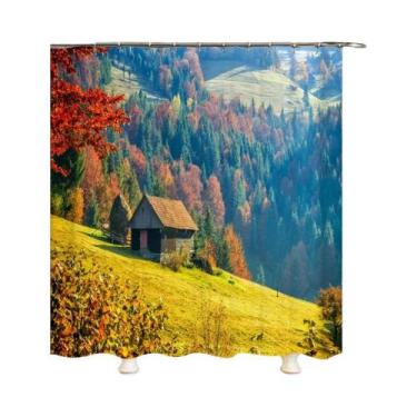 Imagem de Cortina De Chuveiro Impermeável 3D Com Paisagem De Árvores Florestais 