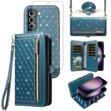 Imagem de Capa de celular para Samsung Galaxy S23 Plus S23+ 5G Carteira com zíper destacável protetor de tela alça transversal Bling Flip suporte para cartão de crédito S23plus 23S + S 23 23+ SM-S916U Mulheres