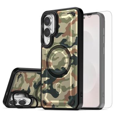 Imagem de Asuwish Capa para celular Samsung Galaxy S25 Edge magnética com protetor de tela de vidro temperado e suporte rígido híbrido de carregamento sem fio pintado S25Edge 25S S 25 25Edge feminino masculino