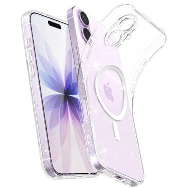 Imagem de Svanove Capa macia e transparente com glitter para iPhone 17 com brilho magnético, compatível com Magsafe ultrafina, transparente, brilhante, brilhante, seguro, capa feminina