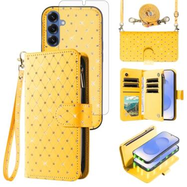 Imagem de Capa tipo carteira compatível com Samsung Galaxy S25 5G com zíper removível para celular e protetor de tela transversal alça com glitter flip capa de telefone para S 25 25S 25 25S SM-S931U mulheres