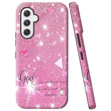 Imagem de WZCJDHMJ Capa para Samsung Galaxy A54 5G, capa de camada dupla à prova de choque - silicone + PC resistente a impactos, capa protetora antiarranhões para celular 6,4 polegadas com glitter rosa
