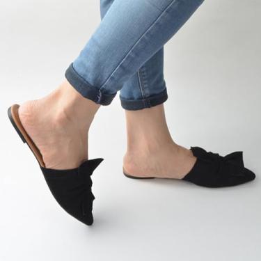 Imagem de Sandálias femininas de verão com bico fino, bico fino, sem esforço, sandálias estilo preguiçoso, leves, confortáveis e costas nuas para uso diário, roupas de compras e praia, Preto, 35