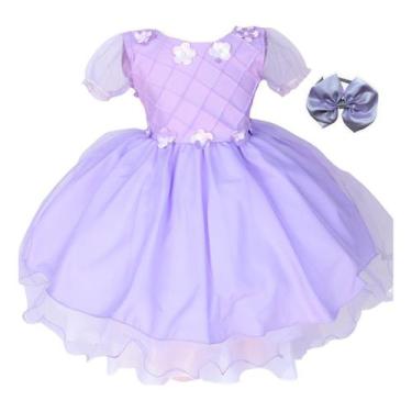 Imagem de Vestido Infantil Menina Luxo Elegante Floral Liso Com Tiara - Pingo De