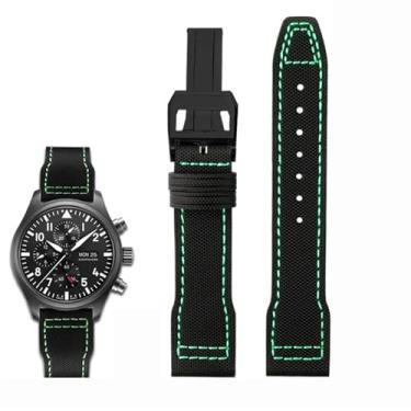 Imagem de ORKDFJ Pulseira masculina de couro bovino de nylon de alta densidade para IWC Mark Pilot Prince Bertolo Portugal 20 pulseira masculina de couro bovino de nylon (linha verde preta, 21 mm)