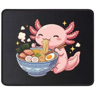 Imagem de Pawpy Mate Lindo mouse pad comendo ramen axolotl kawaii, decoração de mesa de escritório, presente engraçado para amantes de animais, base de borracha antiderrapante, 24 x 19 cm