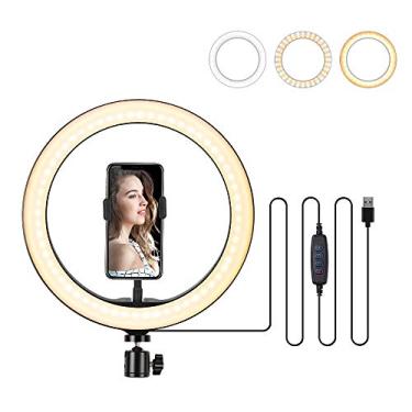 Imagem de Luz de Anel LED 10 2 3200K-5500K Lâmpada Mesa para Câmera Ajustável com 3 Modos e Níveis Brilho Ajustáveis Transmissão ao Vivo Selfie Maquiagem Vídeo
