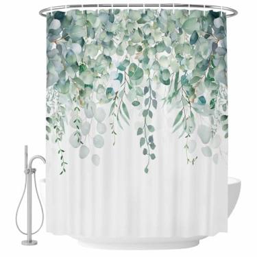 Imagem de Cortina de chuveiro de folhas de eucalipto primavera plantas aquarela folha verde, tecido impermeável, conjunto de cortinas de banheiro decoração de casa, lavável na máquina