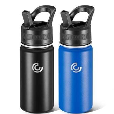 Imagem de COKTIK Pacote com 2 garrafas de água infantis, copo de água isolado de aço inoxidável 396 g à prova de vazamento, caneca de água escolar, pequena e portátil, adequada para meninos e meninas usarem