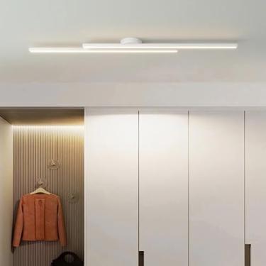 Imagem de GZZBMY LED Candeeiro de teto moderno minimalista design longo linear teto metal alumínio candeeiros teto interior para quarto sala de estar restaurante cozinha (branco luz branca, 90 cm)