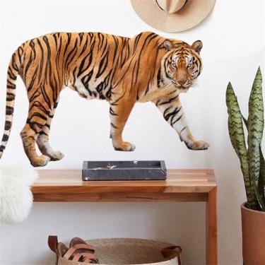 Imagem de Adesivo de parede de tigre, adesivo de parede de tigre feroz realista 3D decoração de arte de animais da selva adesivo infantil jardim de infância quarto sala de jogos decoração de casa