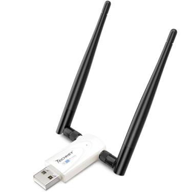 Imagem de Adaptador WiFi USB sem fio para desktop, Techkey AC1300Mbps Dongle de rede com banda dupla 2,4 GHz/400Mbps 5GHz/867Mbps 5dBi antena de alto ganho para laptop compatível com Windows 11/10-branco