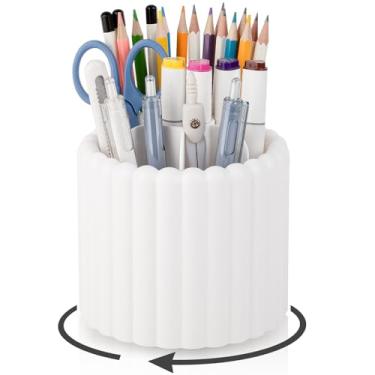 Imagem de Anyoifax Suporte giratório de 360° para caneta, organizador de mesa com 7 compartimentos, copo removível, suprimentos de arte de plástico e acessórios, caixa de armazenamento de mesa para escritório