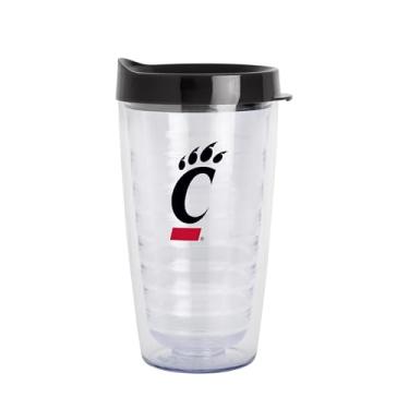 Imagem de Logo Brands NCAA Cincinnati Bearcats Copo transparente de parede dupla de 473 ml – Serve na maioria dos porta-copos, feito nos EUA, tampa resistente a derramamentos, livre de BPA – ótimo para uso