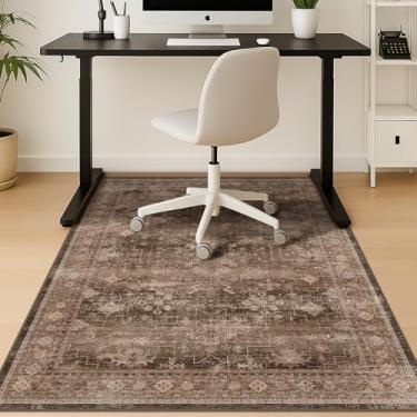 Imagem de Tapete de cadeira de escritório boho marrom para pisos de madeira dura, protetor de piso antiderrapante para cadeira de computador resistente, tapete de mesa ultra macio de 122 x 152 cm, fácil de