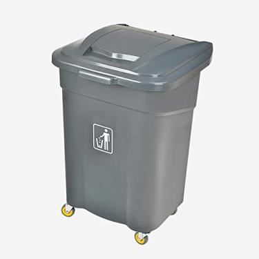 Imagem de pcagfaajmh Caixotes de lixo 15,8 galões lixeira com rodas de alta capacidade lata de lixo com tampa grande plástico comercial 66,8 cm de altura lixeira cinza lixeira de cozinha