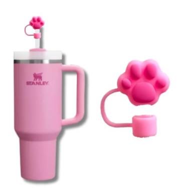 Imagem de Tampa para Canudo Tampa Protetora de Silicone para Canudo Copo Stanley 10mm Higiene Praticidade para Seu Copo e Garrafa (Pata Gato Rosa)