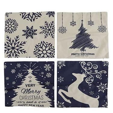 Imagem de Capas de almofada de Natal 4 unidades de fronhas decorativas de linho macio com padrões de boneco de neve de floco de neve de rena para casa, sofá, quarto, sala de estar 45x45cm (03)