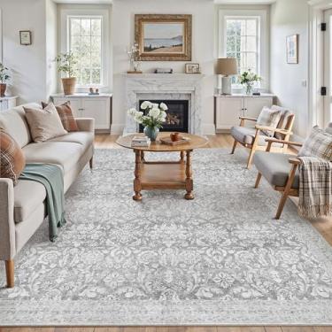 Imagem de PureCozy Tapete cinza 20 x 25 cm lavável vintage sala de estar quarto tapete interior antiderrapante macio de pelo baixo tapete fino retrô acento arremesso escritório sala de jantar