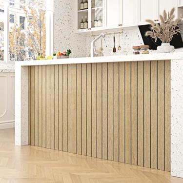 Imagem de EPPKILY Painel de parede de ripas de madeira 3D marrom papel de parede descasque e cole painéis acústicos de madeira autoadesivos à prova d'água para quarto, sala de estar, armários, forro, decoração