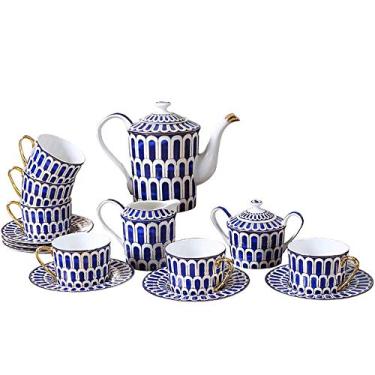 Imagem de Conjunto de chá Bone China Blue Print Coffee with High-Grade Coffee Cup Flower Tea Set Ceramic Coffee Cup Set (foto tamanho único) (cor da foto tamanho único)