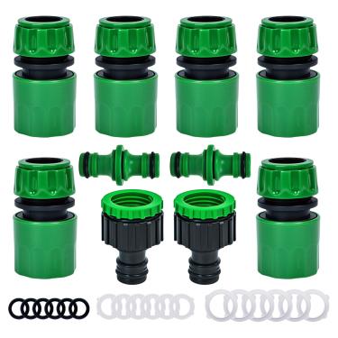 Imagem de HOINCO Conjunto de 10 conectores de mangueira de jardim, conectores rápidos de mangueira de 1/2 polegada, conector de encaixe duplo macho de 1/2 polegada e conector de mangueira de torneira 2 em 1 3/4