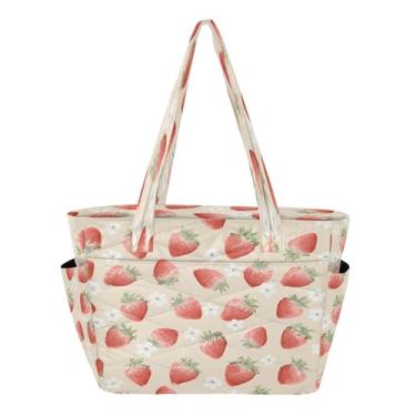 Imagem de Burbuja Sacola feminina de aquarela Strawberrys com bolsos, bolsa acolchoada leve para laptop, para viagem, escola, trabalho, academia