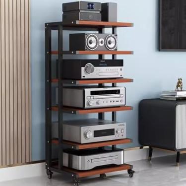 Imagem de Av Stand Gabinete de componentes de áudio HiFi Rack amplificador Rack de console de videogame Rack de armazenamento aberto multifuncional (madeira teca, 6 camadas)