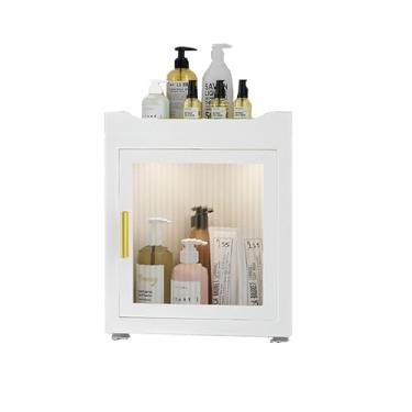 Imagem de Armário de armazenamento sobre o vaso sanitário - Armário de remédios de vidro montado na parede com prateleiras ajustáveis e toalheiro - Organizador de especiarias estilo fazenda para banheiro e