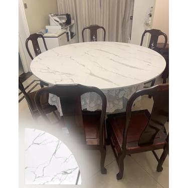 Imagem de Mesa de jantar redonda dobrável de madeira para banquete, mesas de jantar com acabamento em mármore branco resistente, para ambientes internos e externos, 120 130 140 150 160 170 180 190 200 cm (190