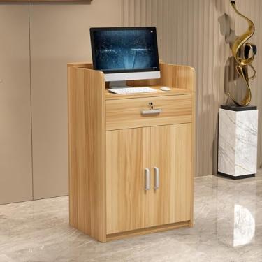 Imagem de Mesa de recepção com gaveta com trava, balcão de recepção de varejo, mesa de recepção de madeira, mesa de recepção, balcão de recepção para supermercado, loja de conveniência, hotel (C