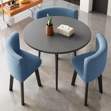 Imagem de Conjunto de mesa de jantar e cadeira de sala de recepção de escritório, mesa de conferência moderna e conjunto de 3 cadeiras, economia de espaço, para lounge, sala de estar, cozinha (azul)
