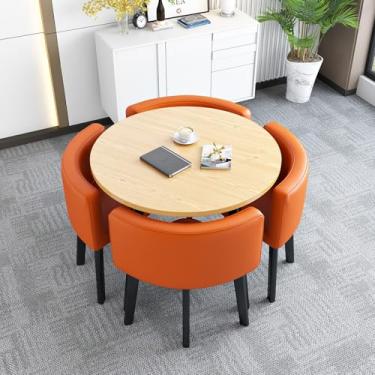 Imagem de Conjunto de mesa de jantar redonda com cadeiras, mesa de conferência moderna e conjunto de 4 cadeiras, combinação de mesa de recepção e cadeira, para sala de entretenimento, varanda, sala de estar