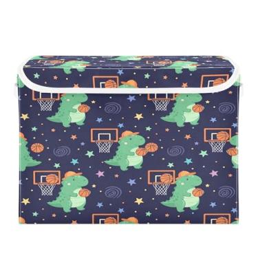 Imagem de Burbuja Caixa de armazenamento de dinossauro com tampa e alças, grande caixa de armazenamento dobrável para prateleiras armário quarto escritório organizador