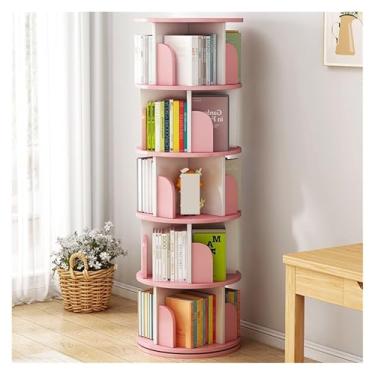Imagem de Armário de arquivo giratório estante prateleiras de chão casa sala de estar estudante ilustrado armazenamento de livros quarto estante multinível suporte para impressora escritório em casa (rosa)