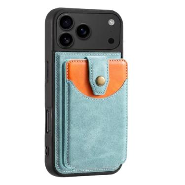 Imagem de Genérico Capa de couro magnética para iPhone 17/17 Air/17 Pro/17 Pro MAX, capa fina removível com porta-cartões, design elegante para homens e mulheres (verde, 17 Pro Max)