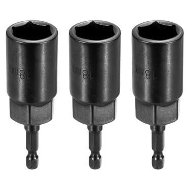 Imagem de HARFINGTON 3 peças de broca de chave de porca soquete métrico de 18 mm haste sextavada de 1/10.2 cm (3,15" (80 mm) soquetes de 6 pontos extralongos conjuntos de parafusos de aço Cr-V de troca rápida