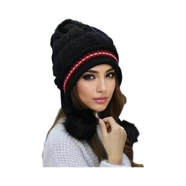 Imagem de Gorro Feminino De Inverno Quente Com Forro De Lã E Protetor De Orelha,