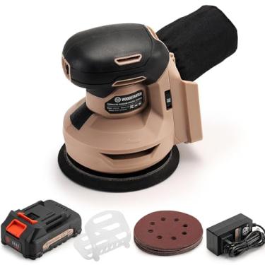 Imagem de Lixadeira orbital aleatória sem fio de 12,7 cm (com bateria e carregador), sem escovas de 6 velocidades 6000 – 12000 RPM, compatível com baterias Makita, lixadeira orbital de palma para lixar, inclui
