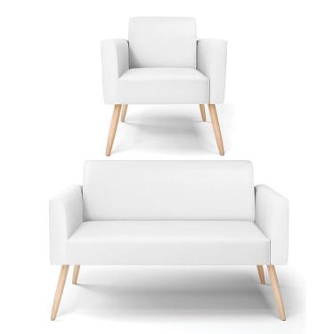 Imagem de Sofá Namoradeira Com Poltrona Pés Palito Natural Marisa Corino D03 - D\'rossi Cor Branco