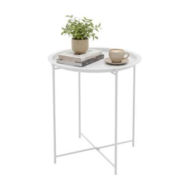 Imagem de Mesinha Decorativa em Metal com Bandeja 47cm Branca - Montar & Plantar