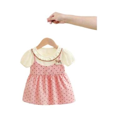 Imagem de Vestido Floral De Renda Para Meninas Com Decote Redondo, Manga Bufante