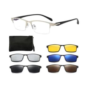 Imagem de Óculos De Sol Com Clipe Magnético Prateado, Preto E Cinza-escuro Para 