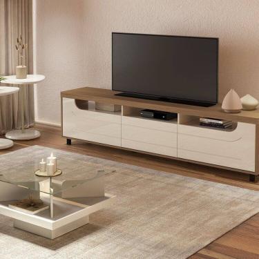 Imagem de Conjunto Sala de Estar Mesa de Apoio Bel e Bel Alta Mesa de Centro Clear e Rack Mercury Cinamomo/Off White